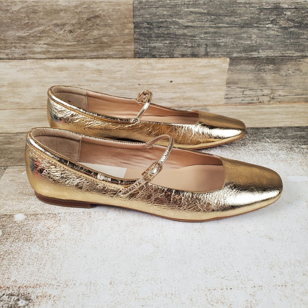 Dolce Vita Aileen Womens Mary Jane Flats Sz 8 M Gold Leather Buckle Square Toe